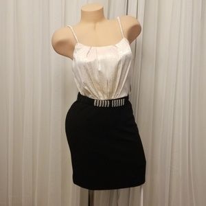 Forever 21 Black n Cream Belted Dress Small S
